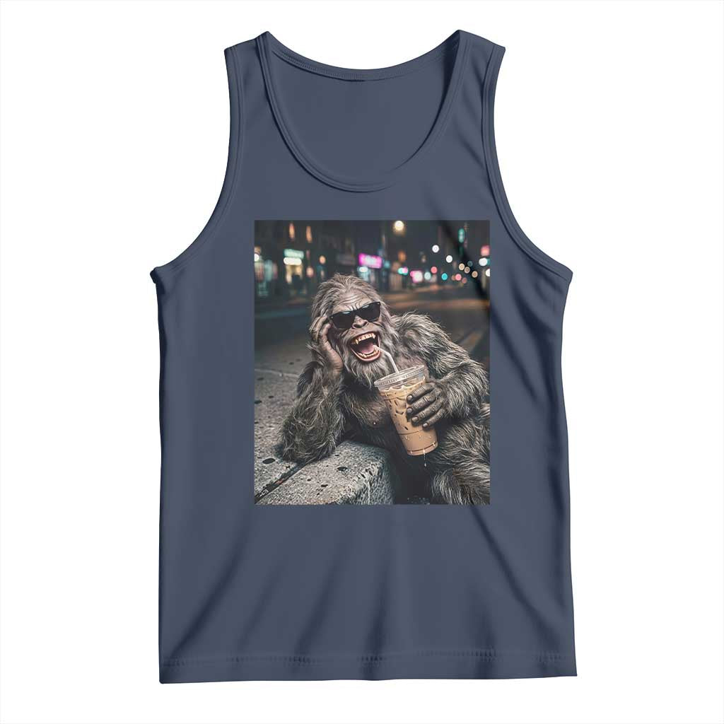 Bigfoot Drinking Iced Coffee Tank Top Funny Sasquatch Streetwear