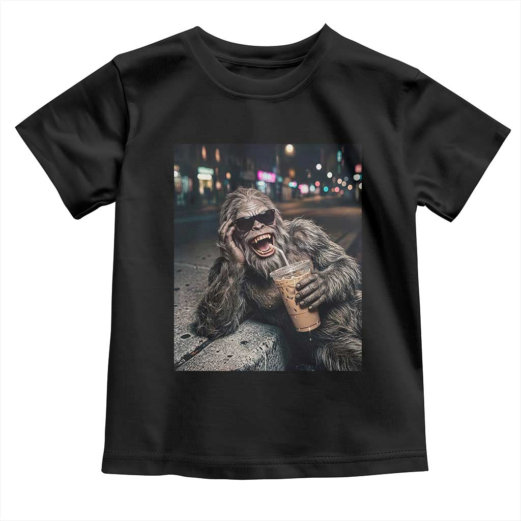 Bigfoot Drinking Iced Coffee Toddler T Shirt Funny Sasquatch Streetwear