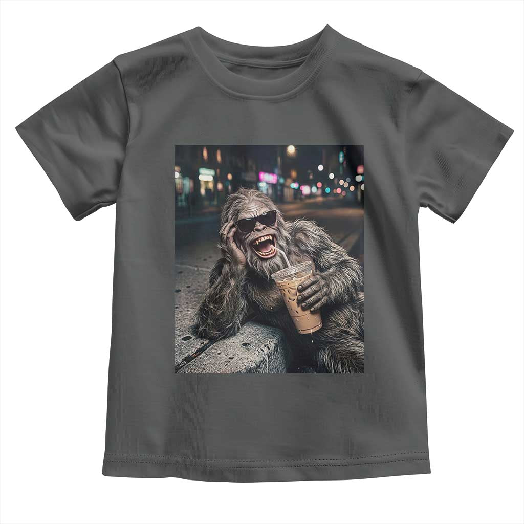 Bigfoot Drinking Iced Coffee Toddler T Shirt Funny Sasquatch Streetwear