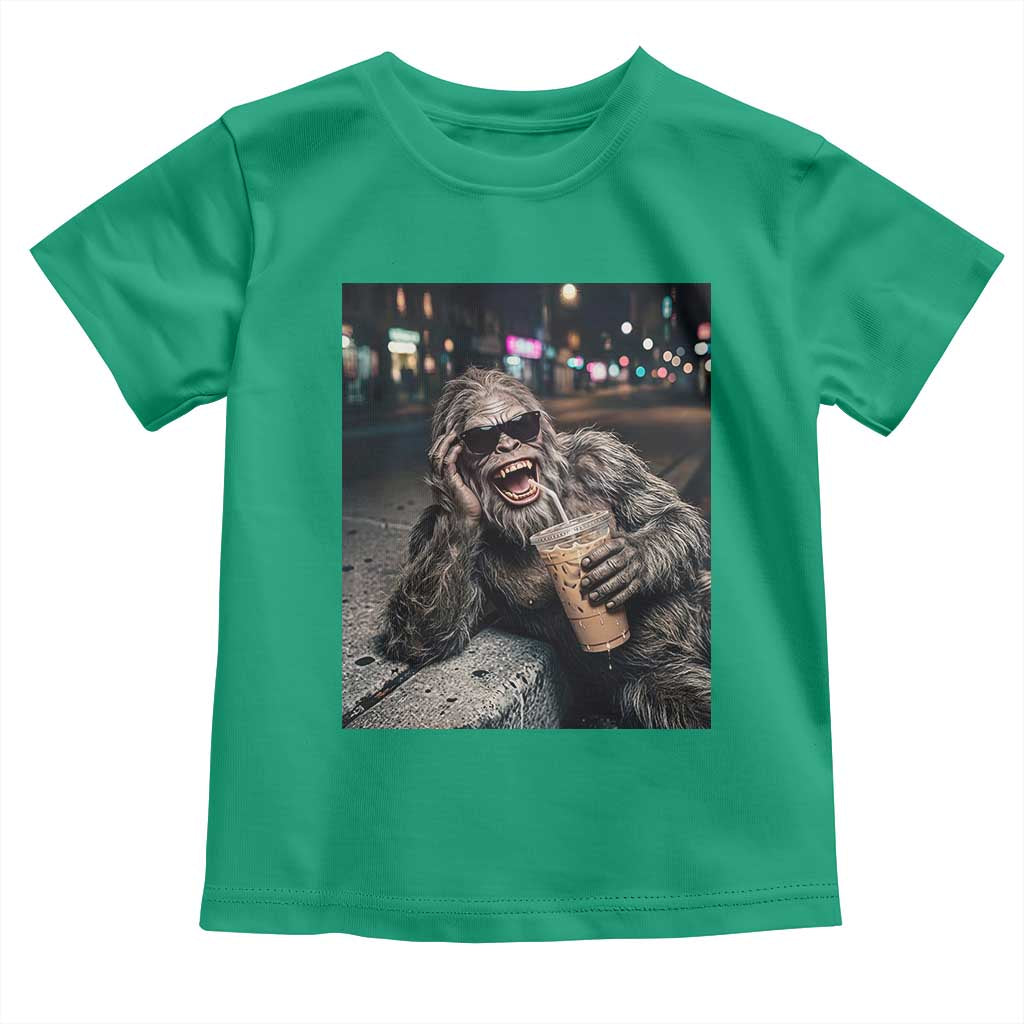 Bigfoot Drinking Iced Coffee Toddler T Shirt Funny Sasquatch Streetwear