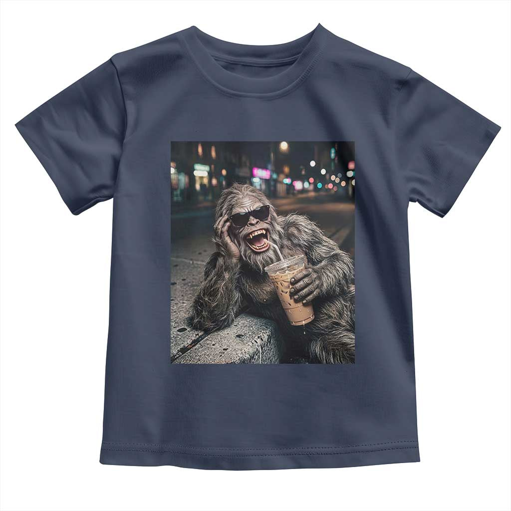 Bigfoot Drinking Iced Coffee Toddler T Shirt Funny Sasquatch Streetwear