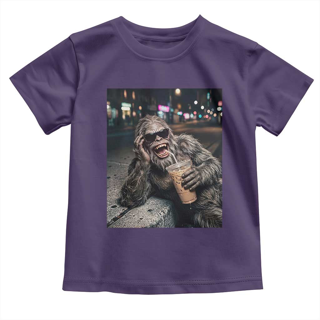 Bigfoot Drinking Iced Coffee Toddler T Shirt Funny Sasquatch Streetwear