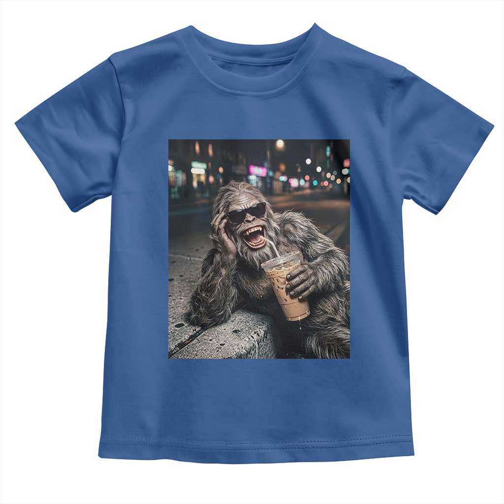 Bigfoot Drinking Iced Coffee Toddler T Shirt Funny Sasquatch Streetwear