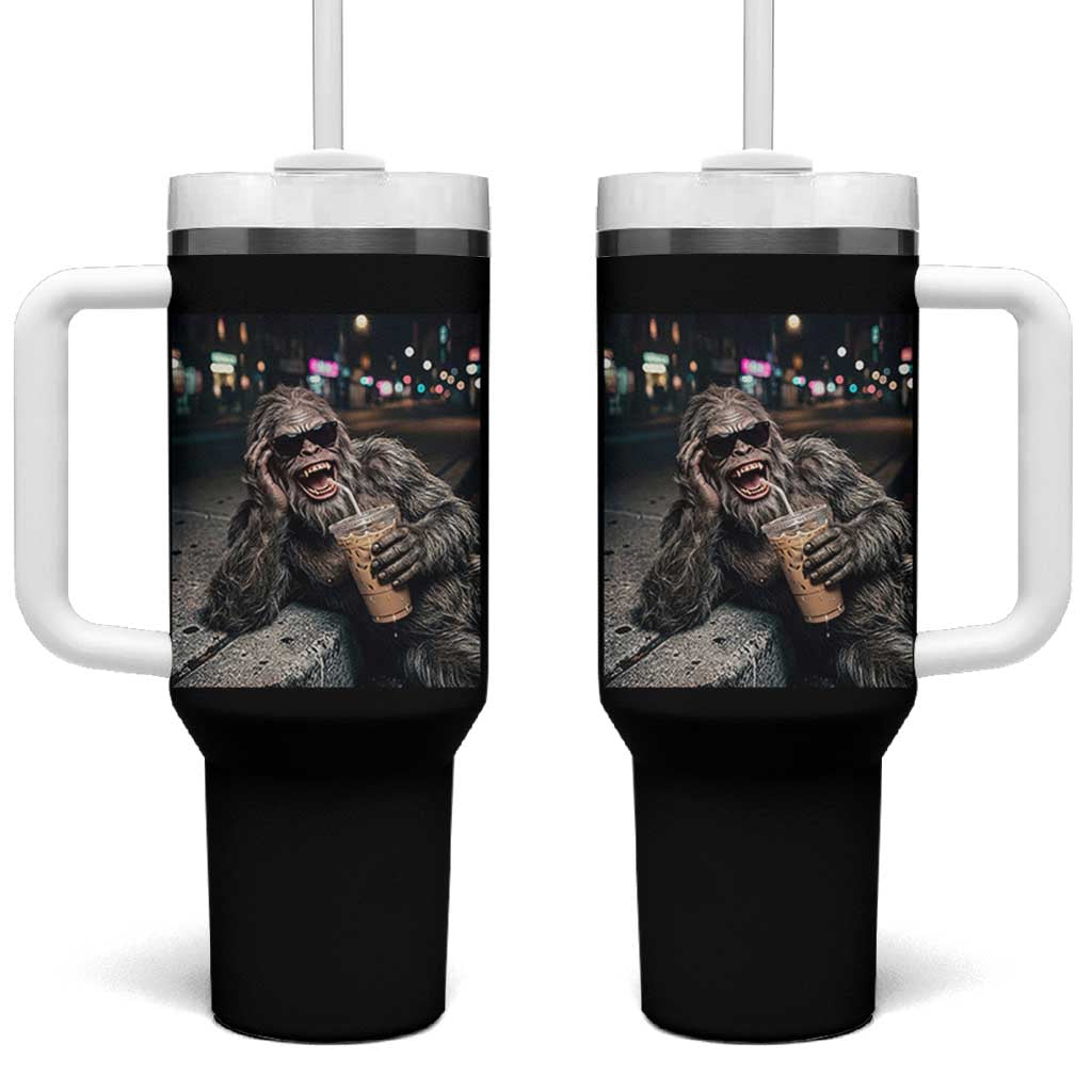 Bigfoot Drinking Iced Coffee Tumbler With Handle Funny Sasquatch Streetwear