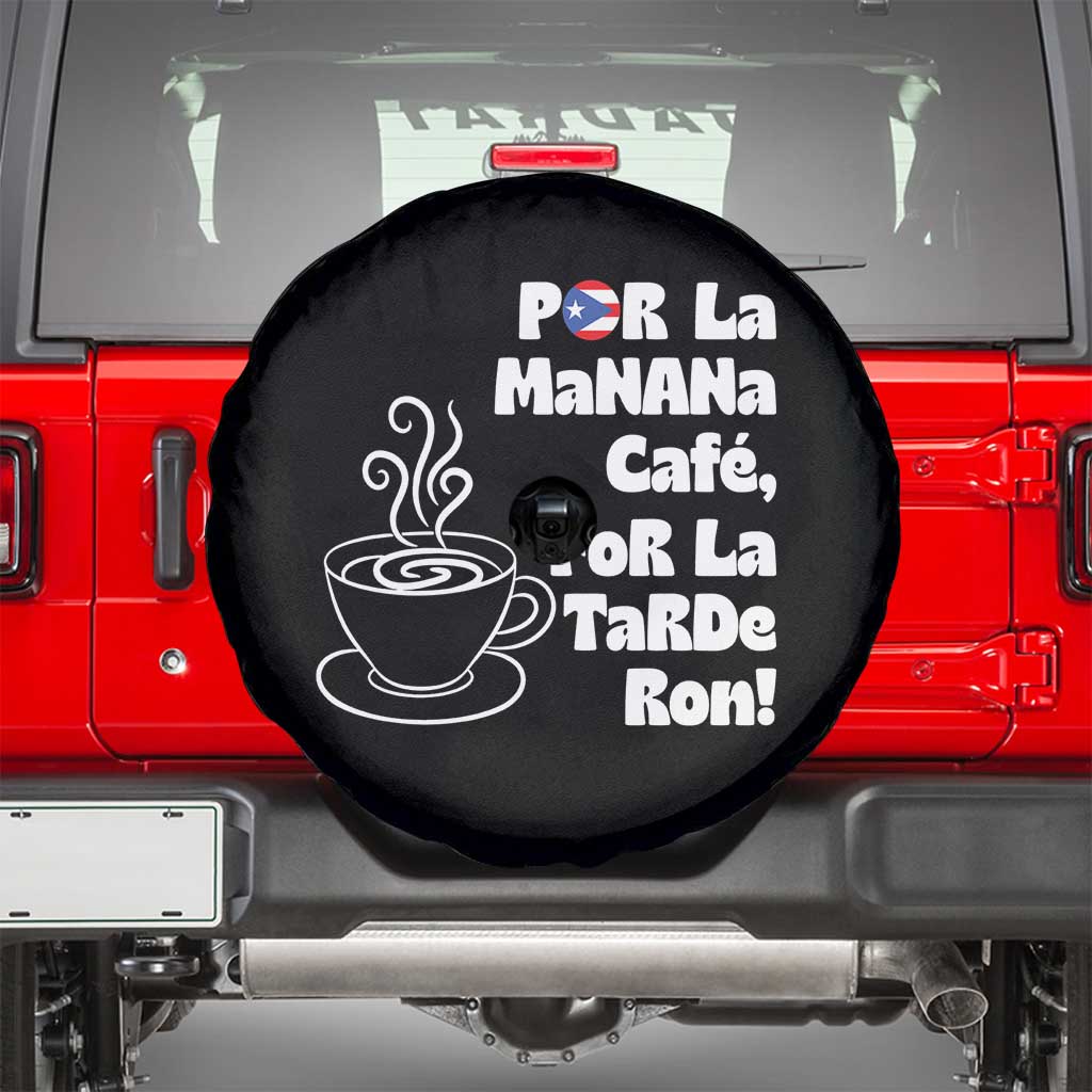 Por La Mañana Cafe Spare Tire Cover Puerto Rican Music Lover Coffee Fan