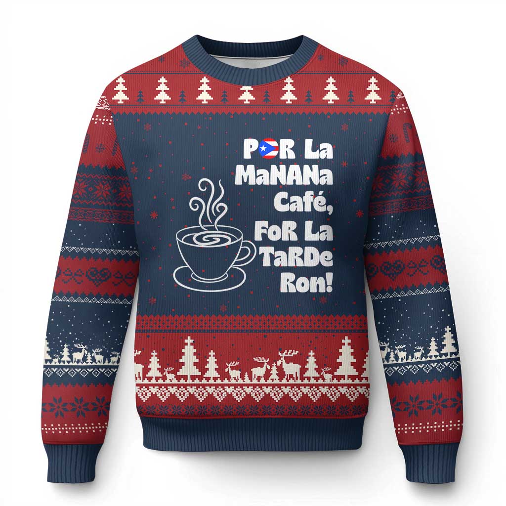 Por La Mañana Cafe Ugly Christmas Sweater Puerto Rican Music Lover Coffee Fan