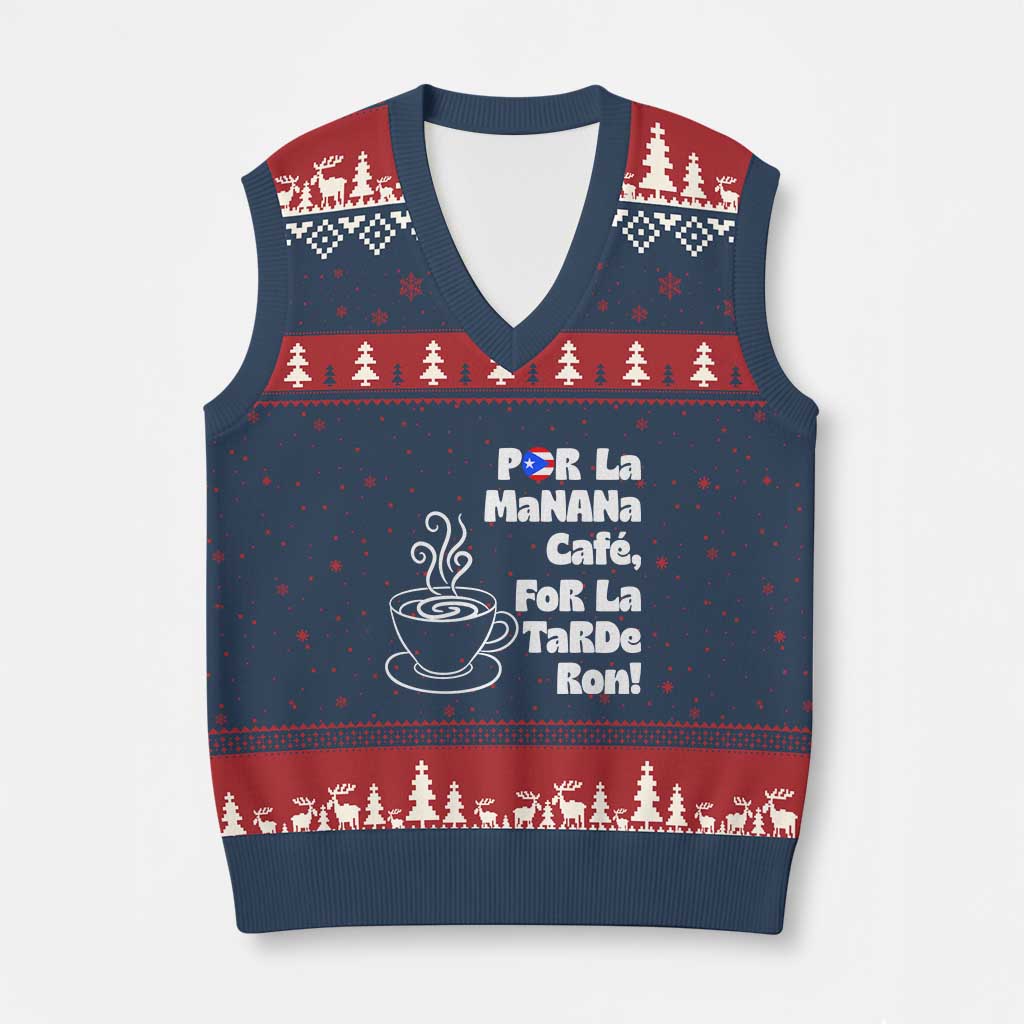 Por La Mañana Cafe V-Neck Knit Sweater Vest Puerto Rican Music Lover Coffee Fan