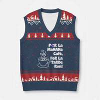 Por La Mañana Cafe V-Neck Knit Sweater Vest Puerto Rican Music Lover Coffee Fan