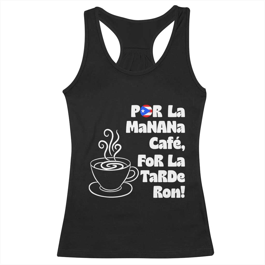 Por La Mañana Cafe Racerback Tank Top Puerto Rican Music Lover Coffee Fan