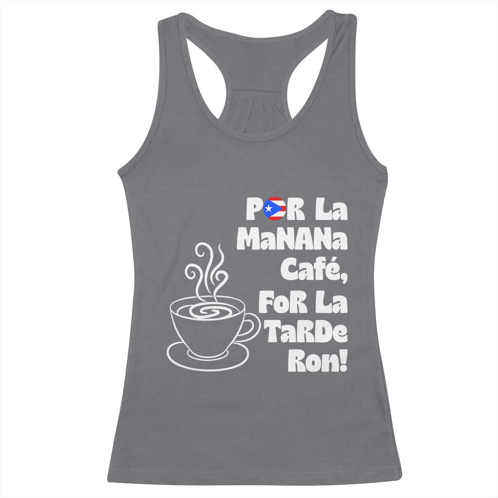 Por La Mañana Cafe Racerback Tank Top Puerto Rican Music Lover Coffee Fan