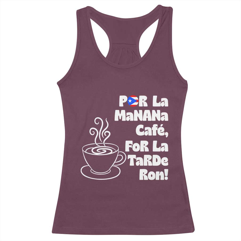 Por La Mañana Cafe Racerback Tank Top Puerto Rican Music Lover Coffee Fan