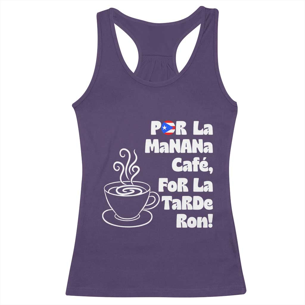 Por La Mañana Cafe Racerback Tank Top Puerto Rican Music Lover Coffee Fan