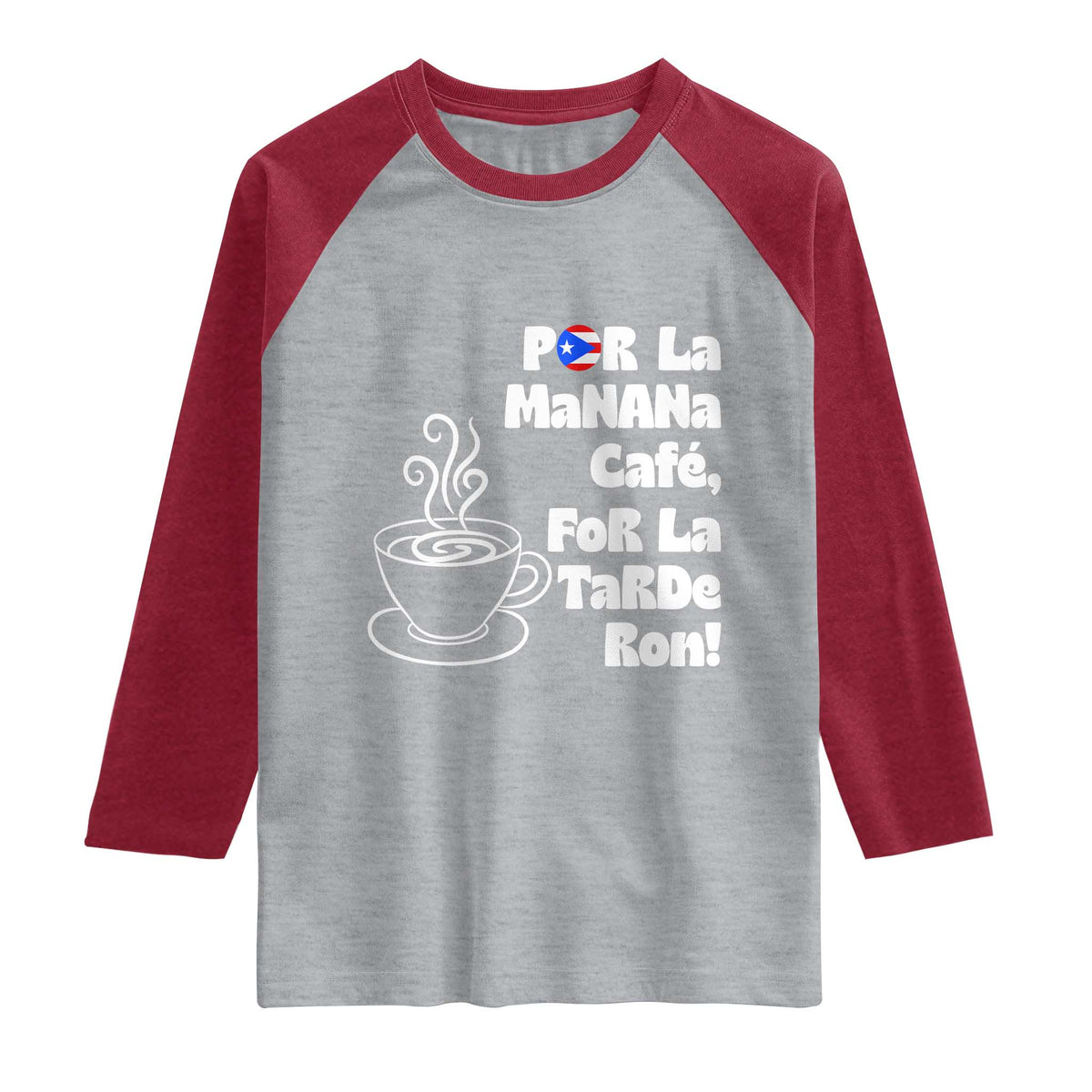 Por La Mañana Cafe Raglan Shirt Puerto Rican Music Lover Coffee Fan