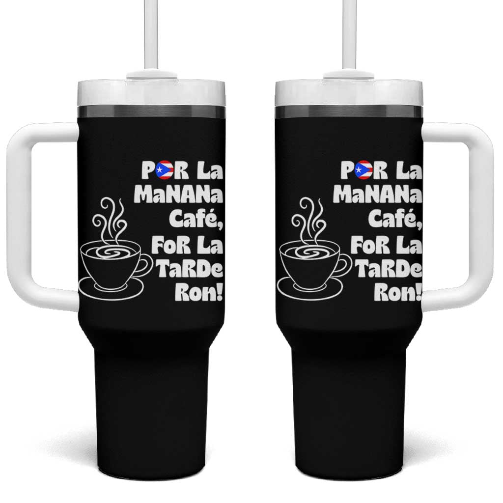 Por La Mañana Cafe Tumbler With Handle Puerto Rican Music Lover Coffee Fan