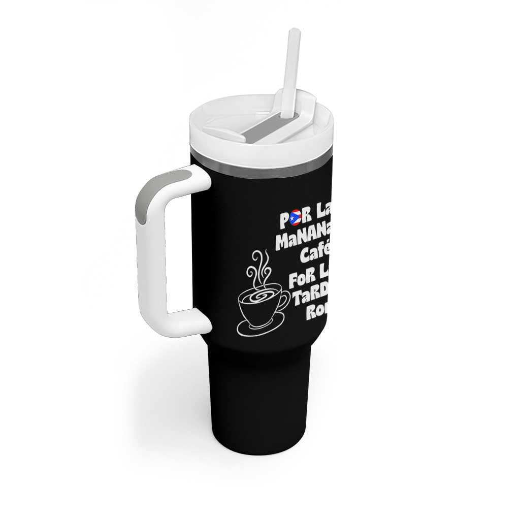 Por La Mañana Cafe Tumbler With Handle Puerto Rican Music Lover Coffee Fan