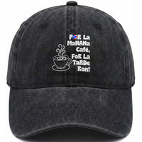 Por La Mañana Cafe Washed Cotton Baseball Cap Puerto Rican Music Lover Coffee Fan