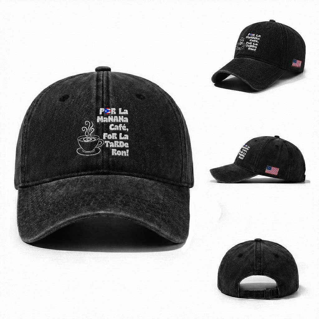Por La Mañana Cafe Washed Cotton Baseball Cap Puerto Rican Music Lover Coffee Fan