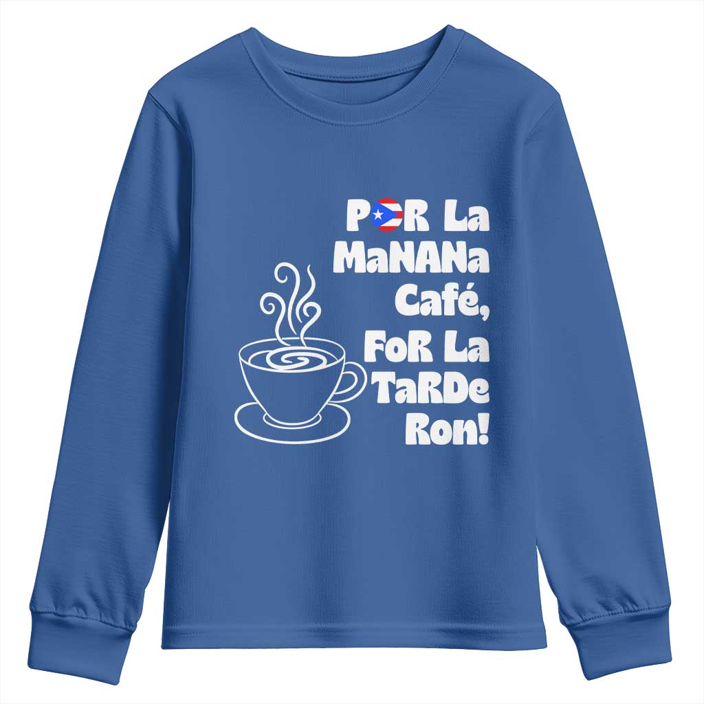 Por La Mañana Cafe Youth Sweatshirt Puerto Rican Music Lover Coffee Fan