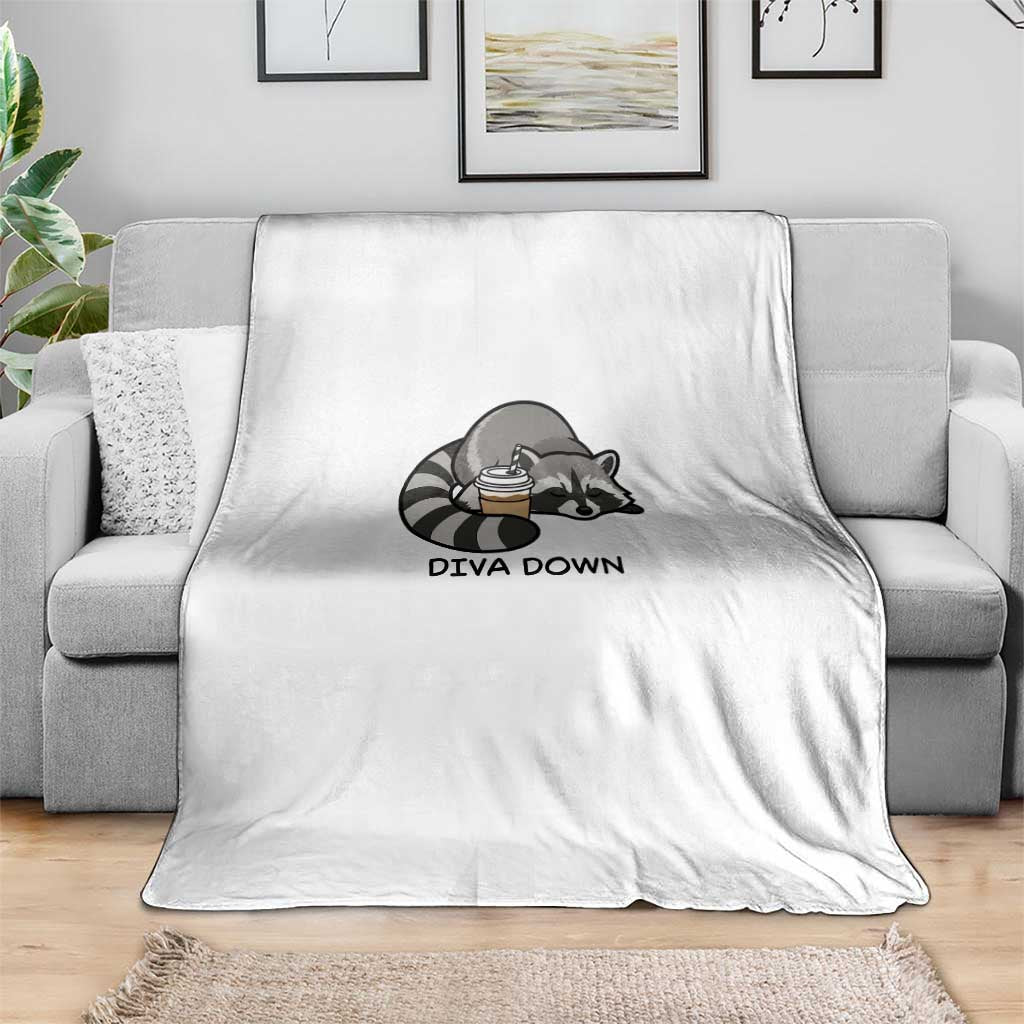 Diva Down Throw Blanket Funny Raccoon Relaxed