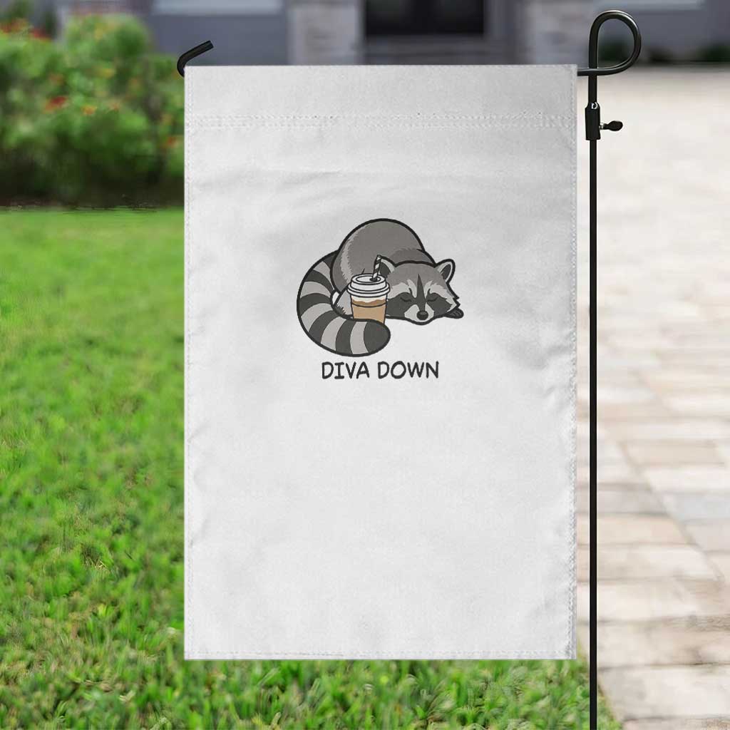 Diva Down Garden Flag Funny Raccoon Relaxed