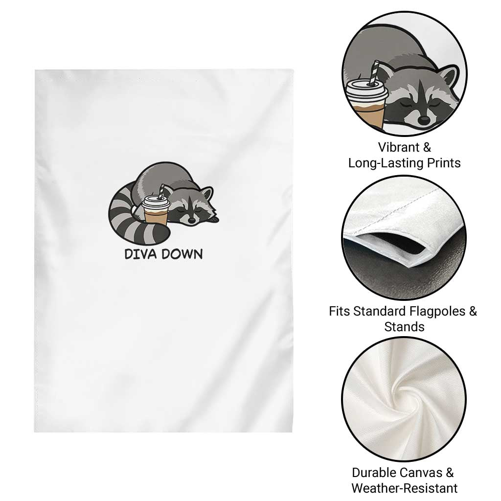 Diva Down Garden Flag Funny Raccoon Relaxed