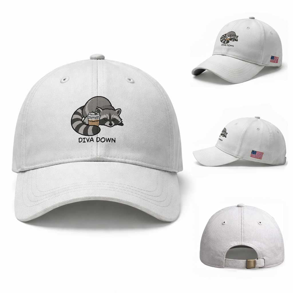 Diva Down Baseball Cap Funny Raccoon Relaxed