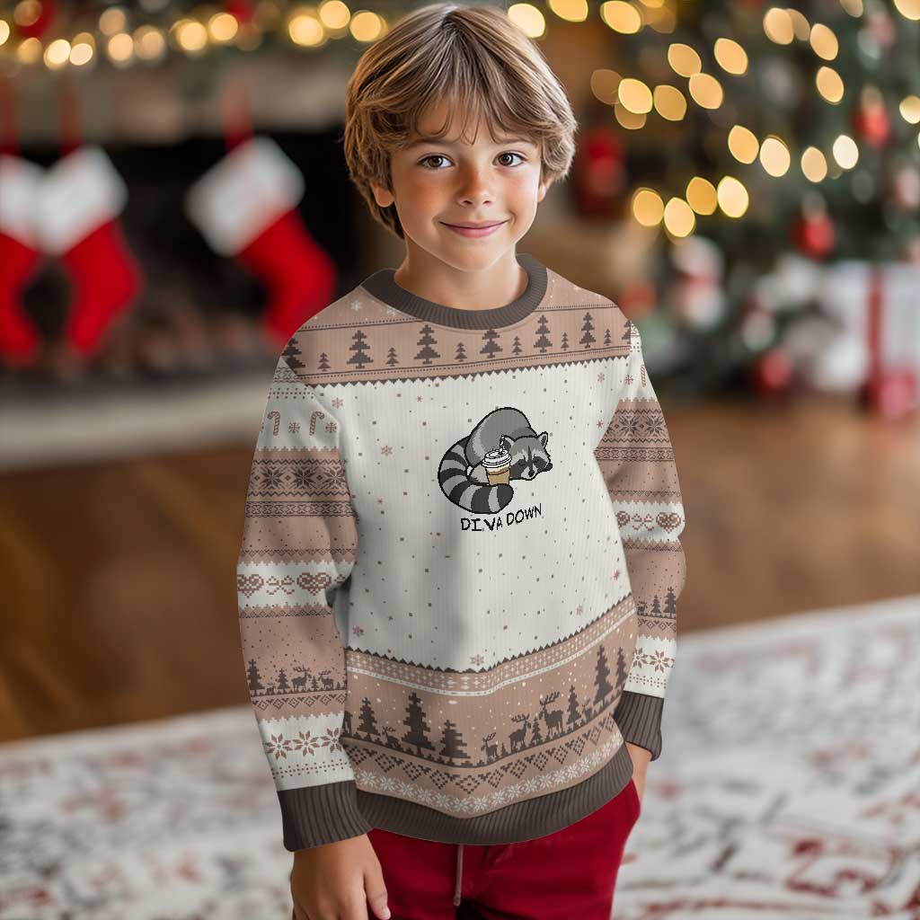 Diva Down Ugly Christmas Sweater Funny Raccoon Relaxed