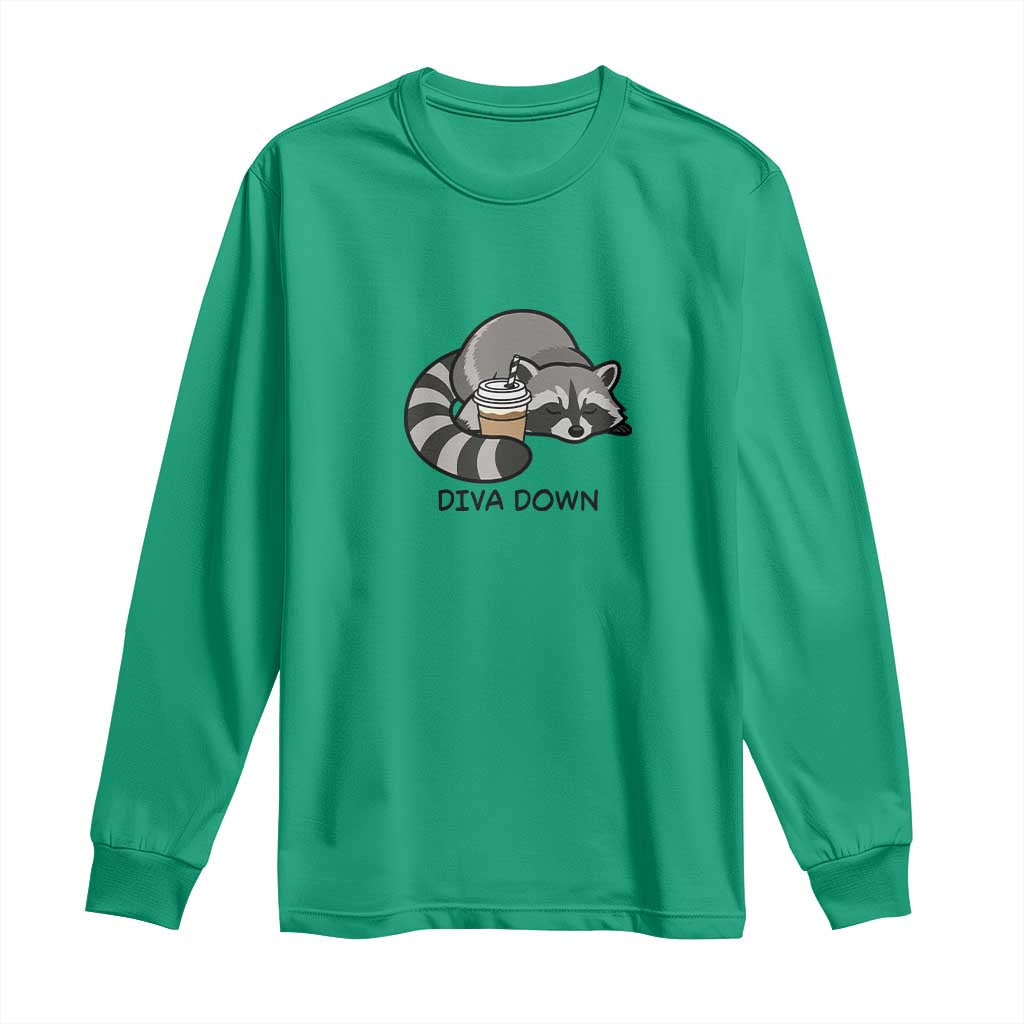 Diva Down Long Sleeve Shirt Funny Raccoon Relaxed