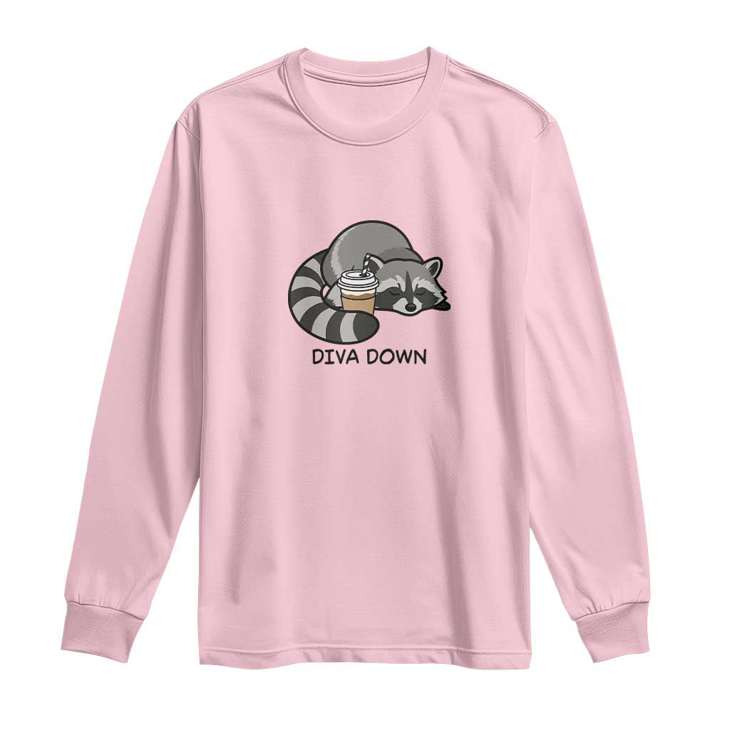 Diva Down Long Sleeve Shirt Funny Raccoon Relaxed