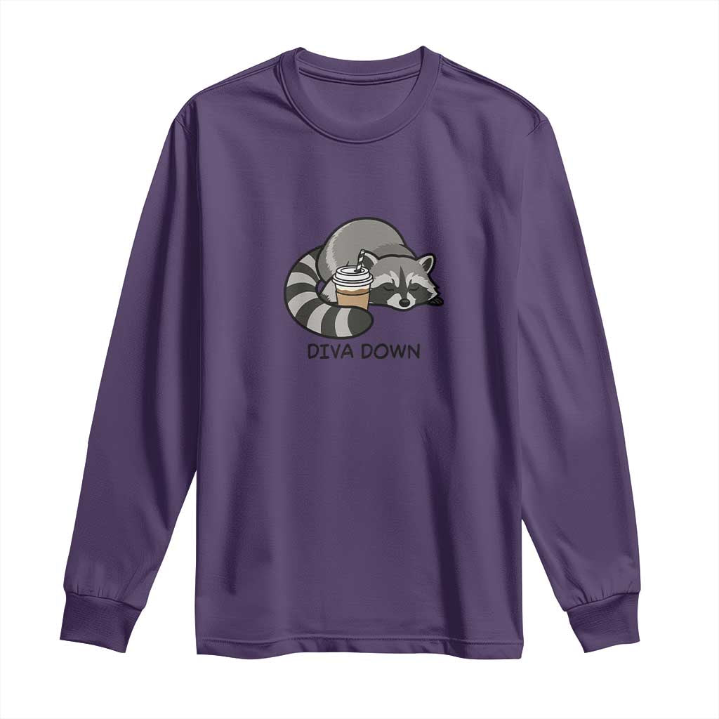 Diva Down Long Sleeve Shirt Funny Raccoon Relaxed