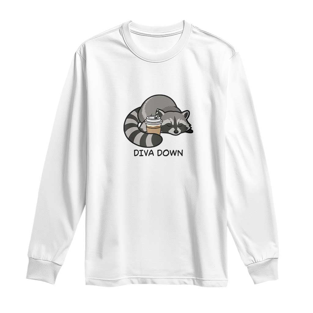 Diva Down Long Sleeve Shirt Funny Raccoon Relaxed