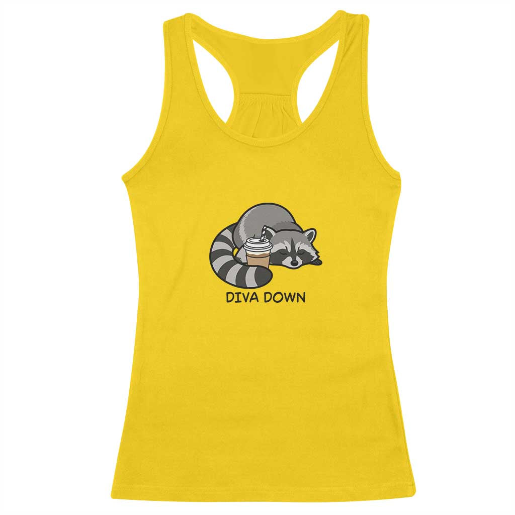 Diva Down Racerback Tank Top Funny Raccoon Relaxed