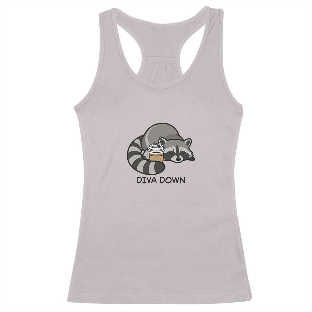 Diva Down Racerback Tank Top Funny Raccoon Relaxed