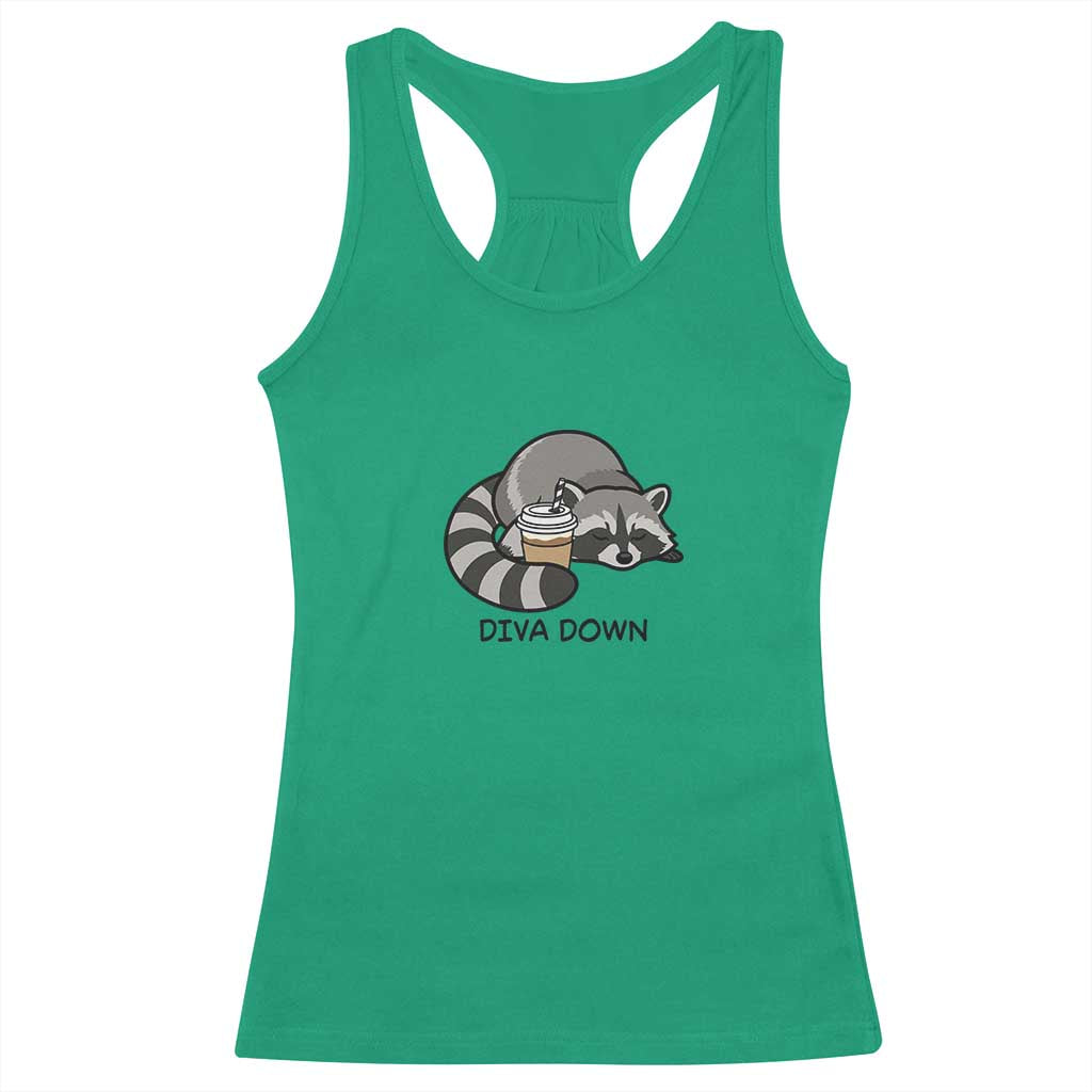Diva Down Racerback Tank Top Funny Raccoon Relaxed