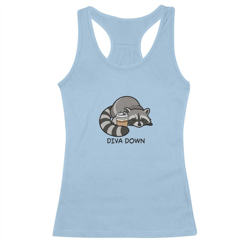 Diva Down Racerback Tank Top Funny Raccoon Relaxed