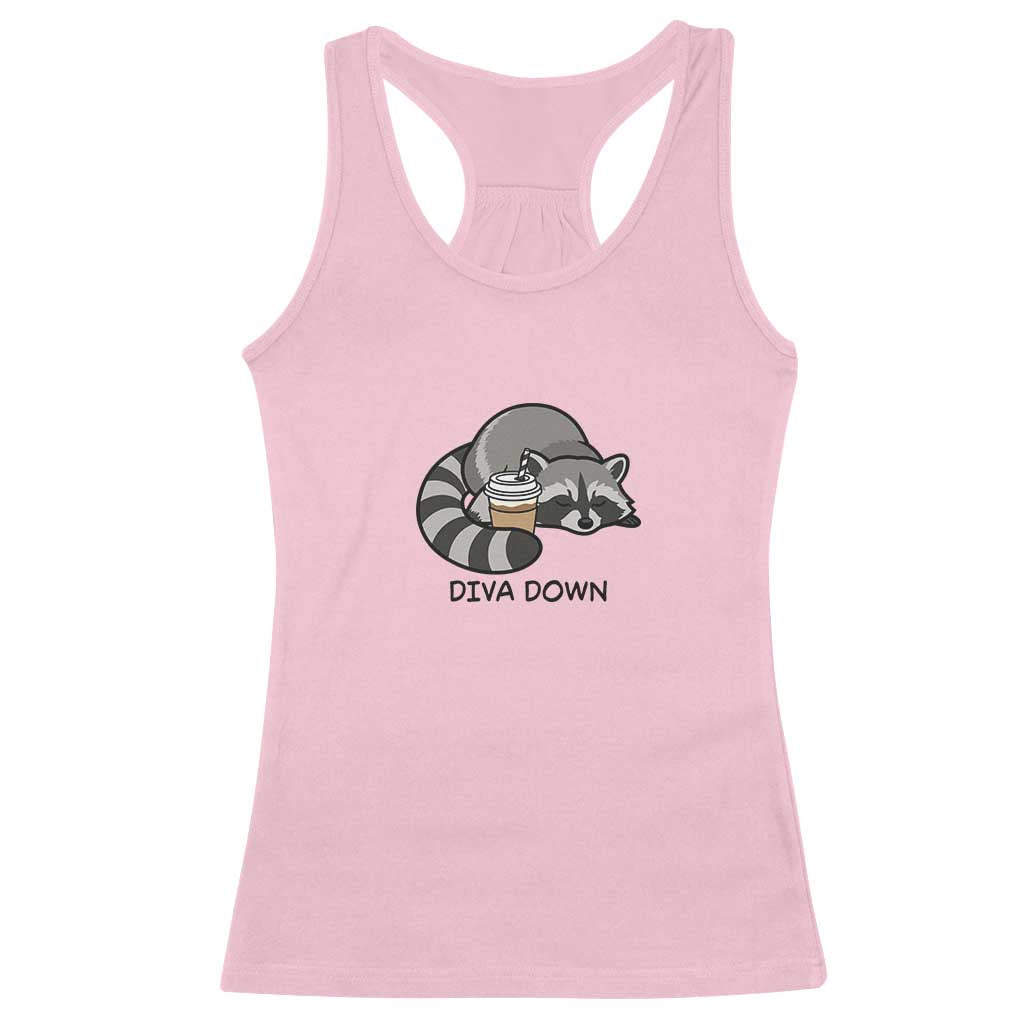 Diva Down Racerback Tank Top Funny Raccoon Relaxed