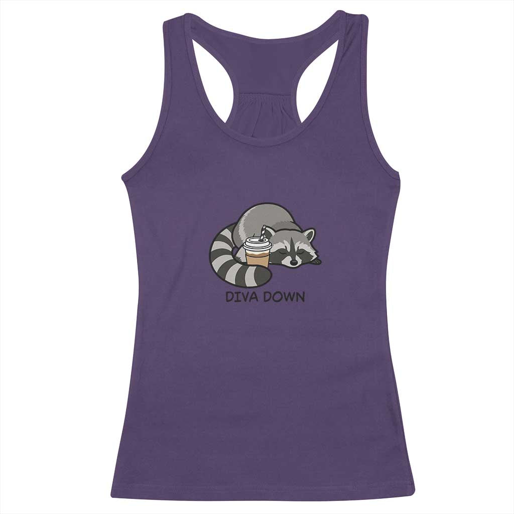 Diva Down Racerback Tank Top Funny Raccoon Relaxed