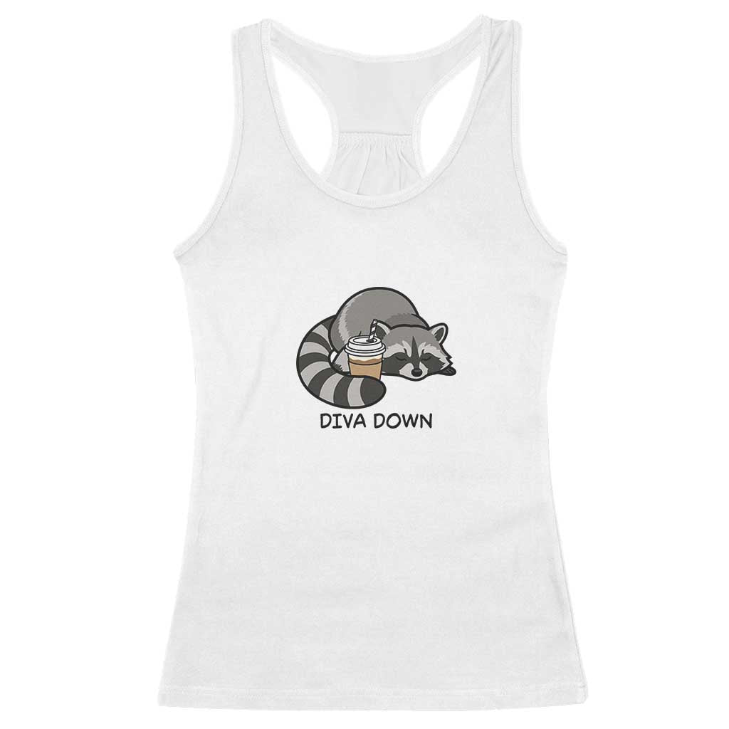 Diva Down Racerback Tank Top Funny Raccoon Relaxed