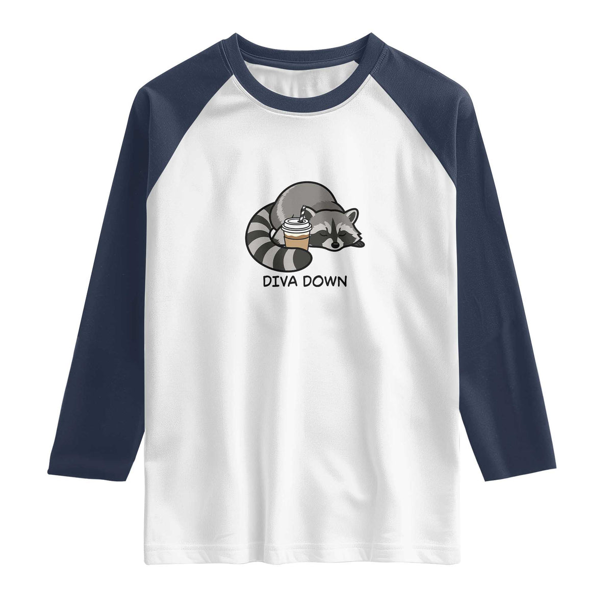 Diva Down Raglan Shirt Funny Raccoon Relaxed