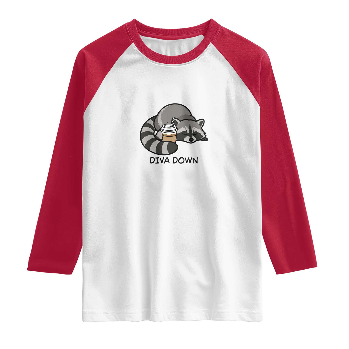 Diva Down Raglan Shirt Funny Raccoon Relaxed