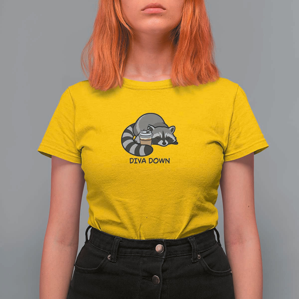 Diva Down T Shirt For Women Funny Raccoon Relaxed