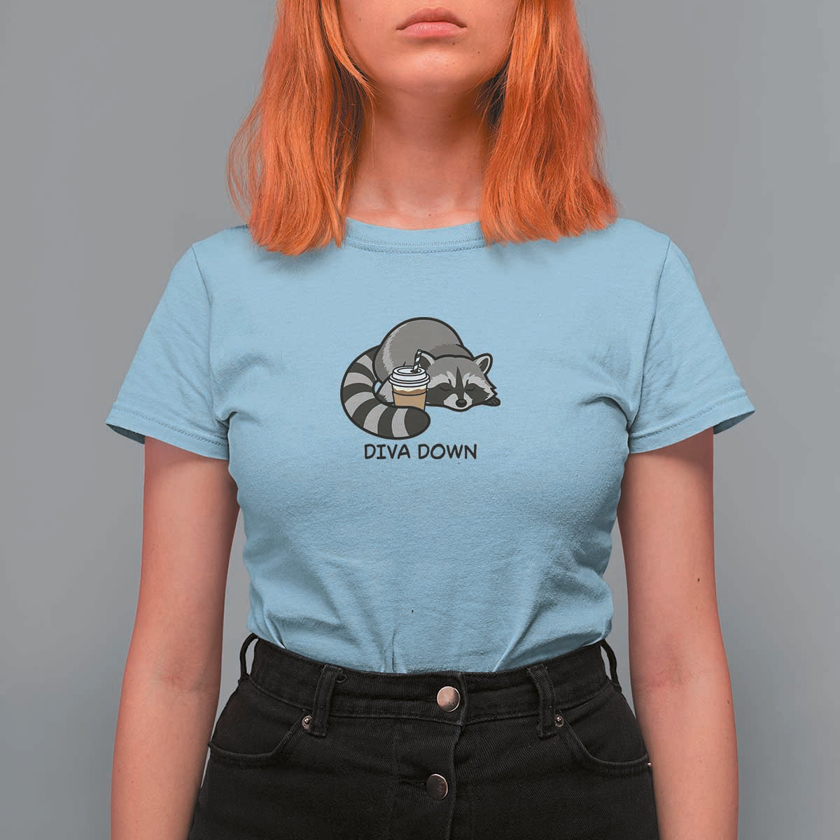 Diva Down T Shirt For Women Funny Raccoon Relaxed