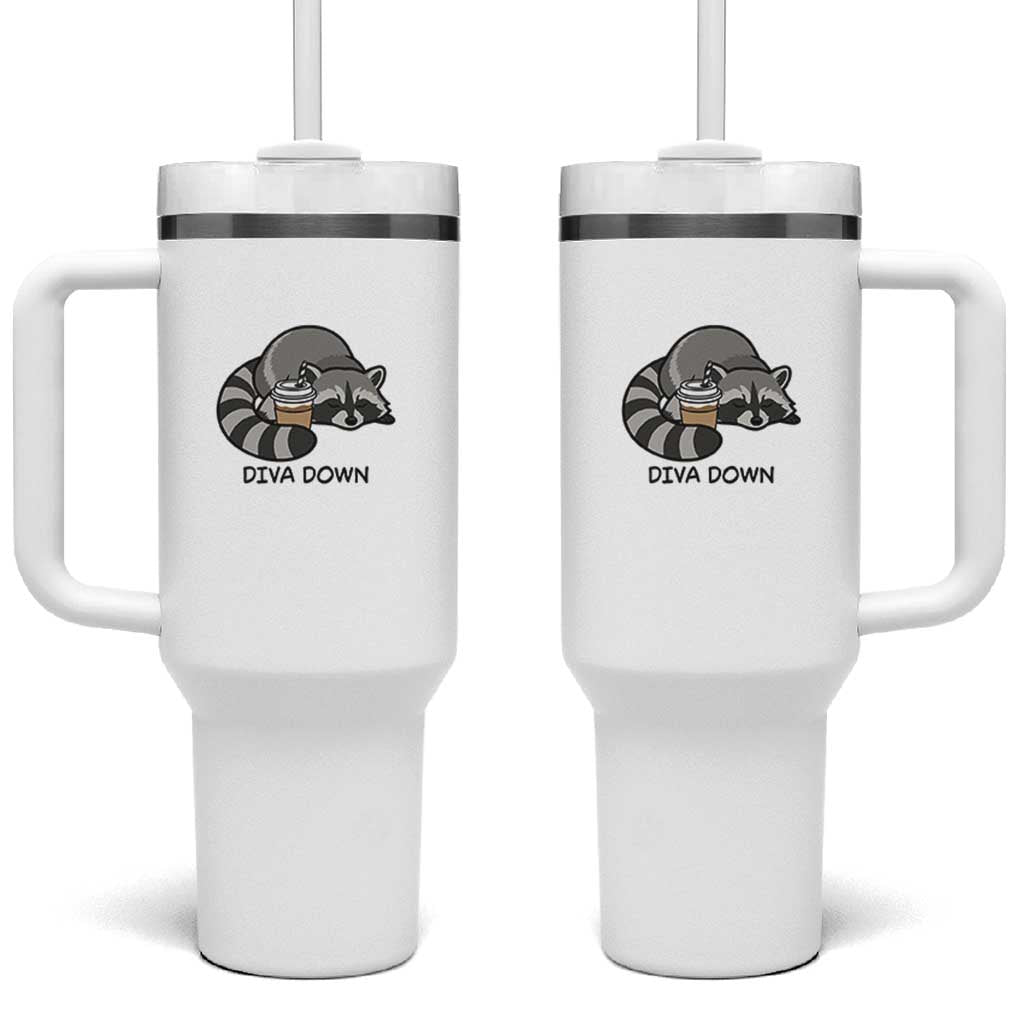 Diva Down Tumbler With Handle Funny Raccoon Relaxed