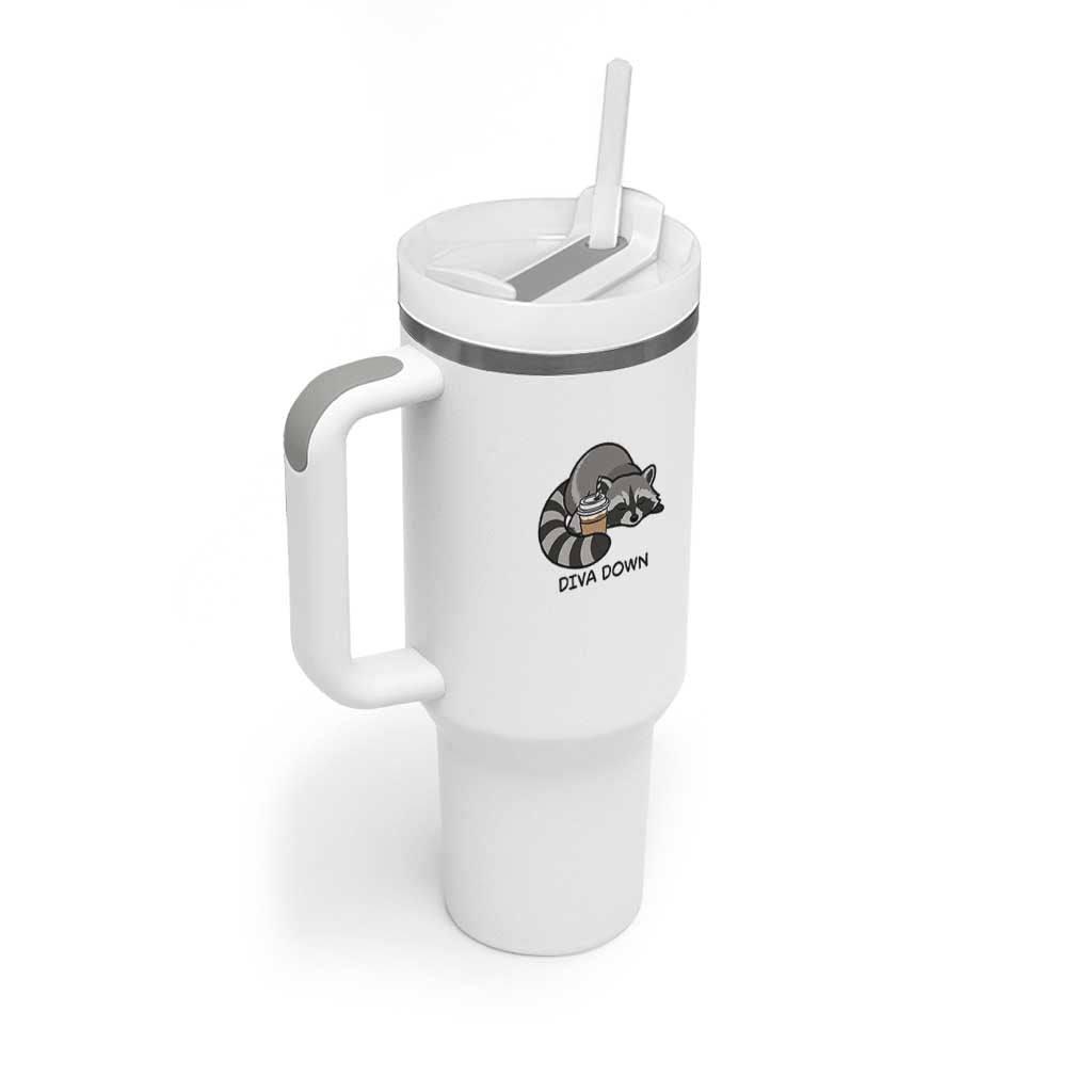 Diva Down Tumbler With Handle Funny Raccoon Relaxed
