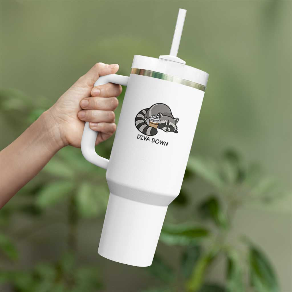 Diva Down Tumbler With Handle Funny Raccoon Relaxed