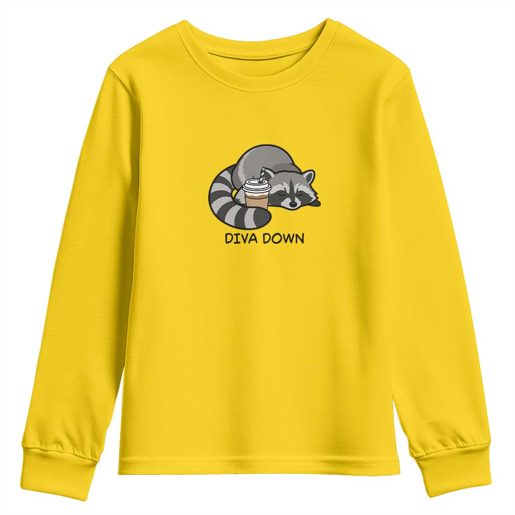 Diva Down Youth Sweatshirt Funny Raccoon Relaxed