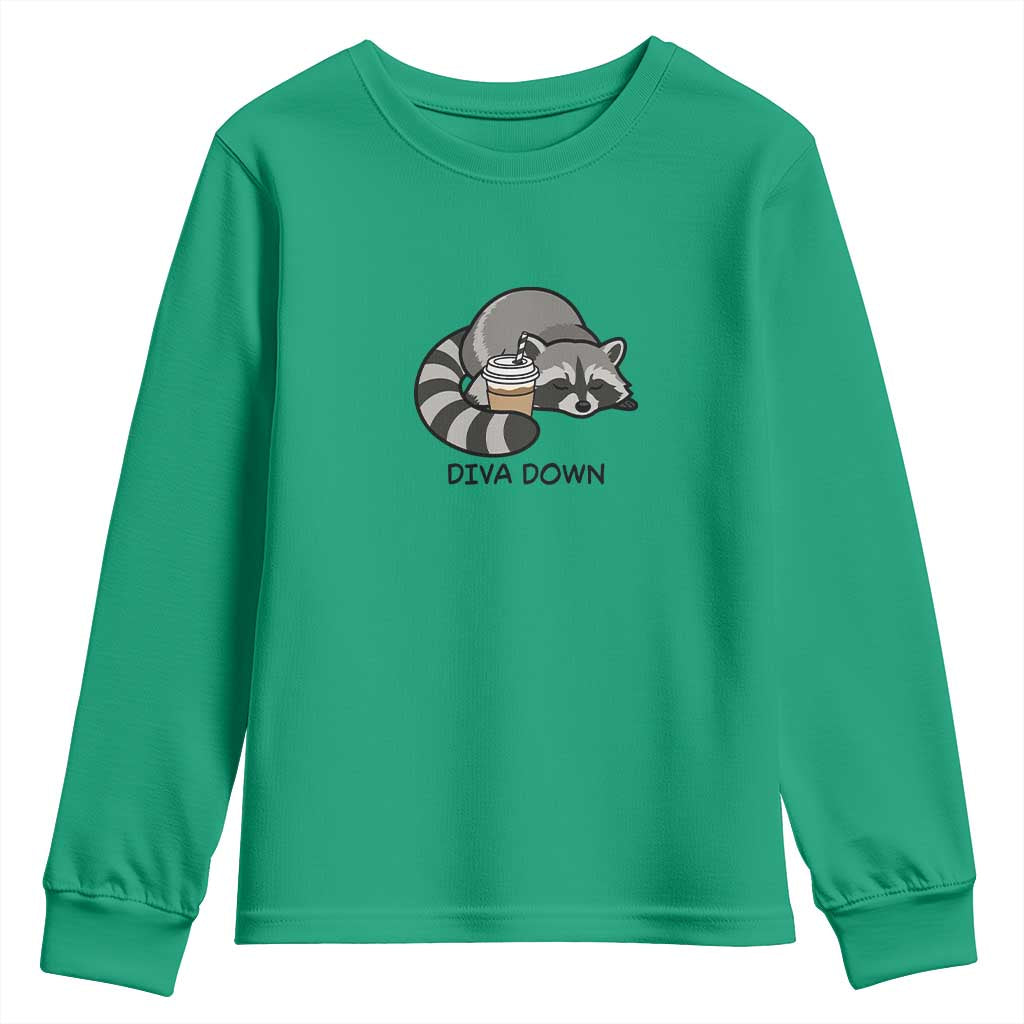 Diva Down Youth Sweatshirt Funny Raccoon Relaxed