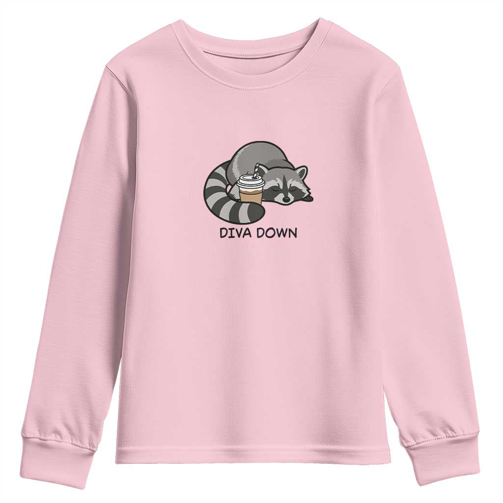 Diva Down Youth Sweatshirt Funny Raccoon Relaxed
