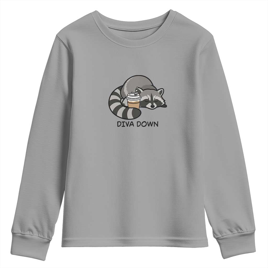 Diva Down Youth Sweatshirt Funny Raccoon Relaxed