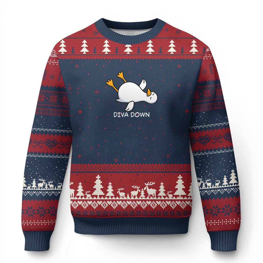 Diva Down Silly Goose Ugly Christmas Sweater Funny Sarcastic Animal Meme